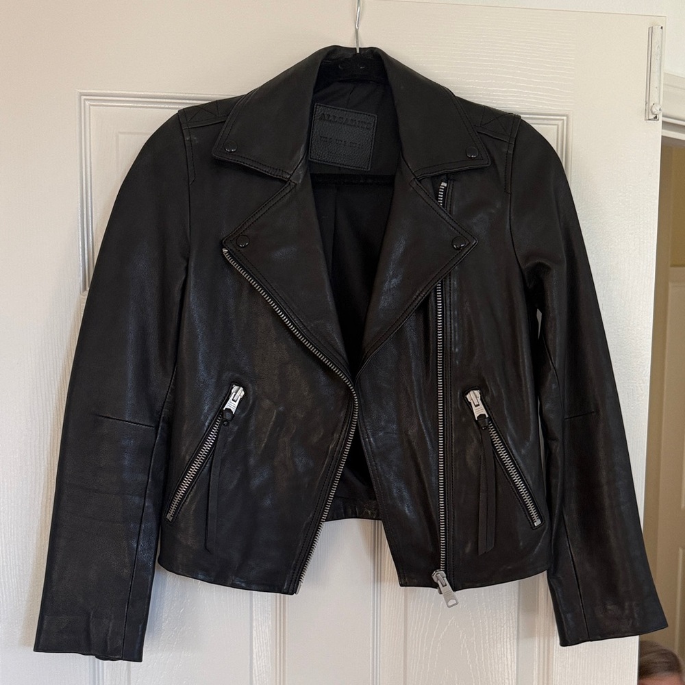 AllSaints Dalby Biker Lamb Leather Jacket Black Size US 2
